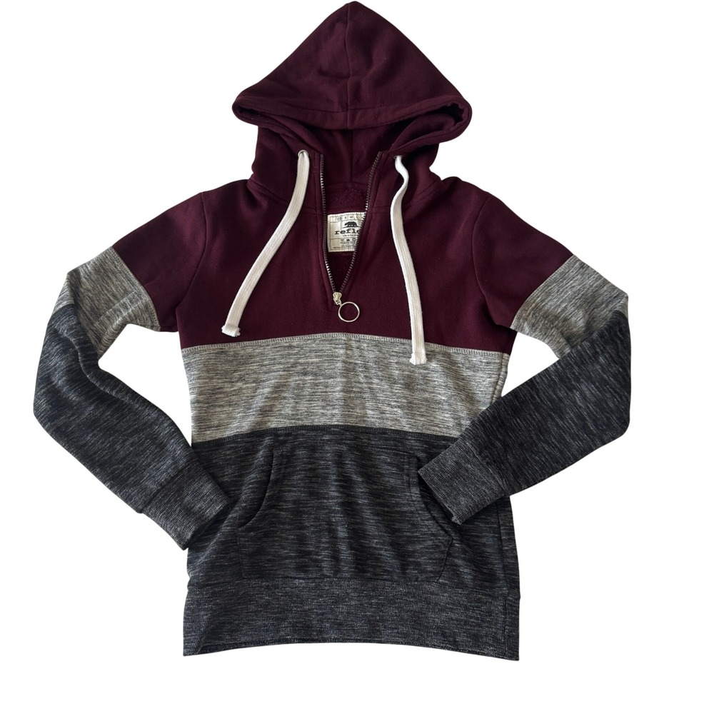 Reflex Colorblock Quarter Zip Hoodie Women XS Maroon Gray Skate 2010s Cozy Retro
